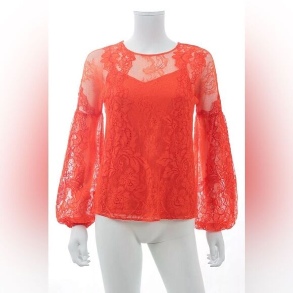 Maje Elegant Lace Women's Top - Vibrant Orange/red, M - Picture 1 of 12